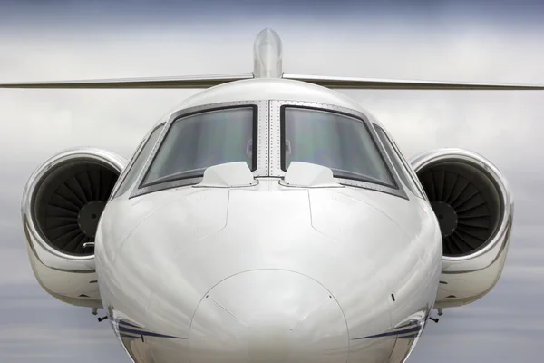 This close up image of a business aircraft jet engine inlet fan makes a great business travel or aerospace background — Stock Photo, Image