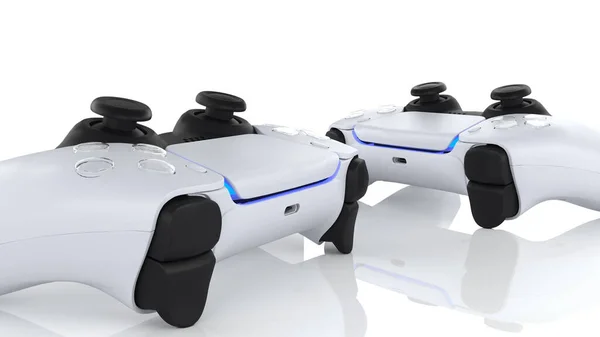 白い背景にビデオゲームコントローラと新世代 未来的な無線技術 3Dレンダリング — ストック写真