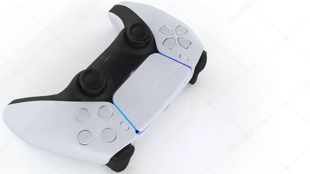 Video game controller and new generation, futuristic wireless technology on white background. 3d rendering.