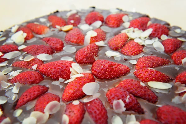 Strawberry pie with chocolate and almond — Stock Photo, Image