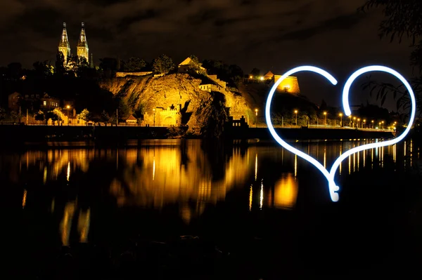 Vysehrad from river side with with hearth by light, Czech Republic, Prague — Stock Photo, Image