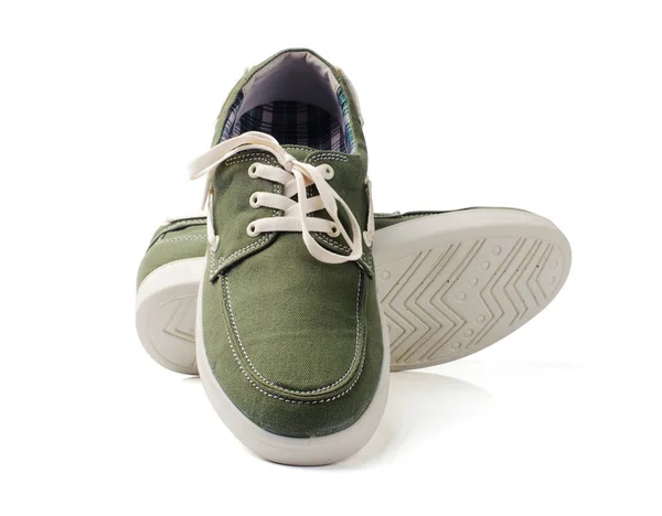 Πράσινα Παπούτσια Καμβά Μόδας Λευκό Φόντο — Φωτογραφία Αρχείου