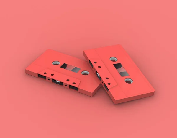 Audio Music Retro Cassette Tapes Red Color Rendering — Stock Photo, Image