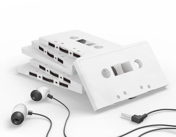 Mockup Audio Zene Retro Kazetta Szalagok Fehér Háttérben Renderelés — Stock Fotó
