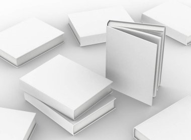 Beyaz arkaplan üzerindeki boş ciltlenmiş kitap modellemesini şablona ekle, 3d oluşturma
