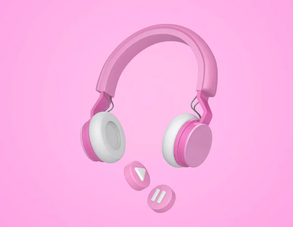 Fones Ouvido Sem Fio Rosa Botões Reprodução Música Fundo Rosa — Fotografia de Stock