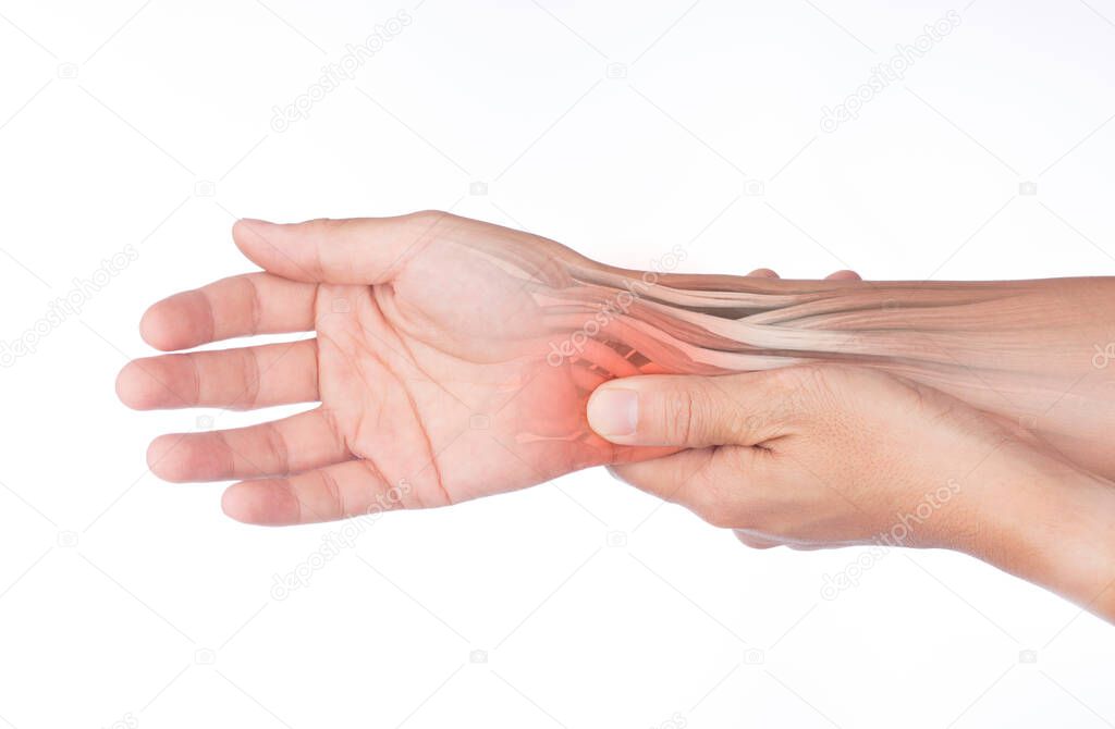 wrist muscle pain white background wrist injury