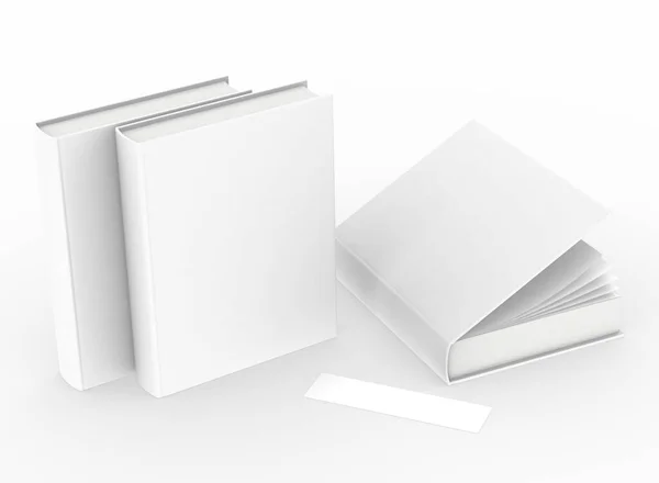 Sablon Üres Kemény Fedél Könyv Mockup Készlet Fehér Háttér Renderelés — Stock Fotó