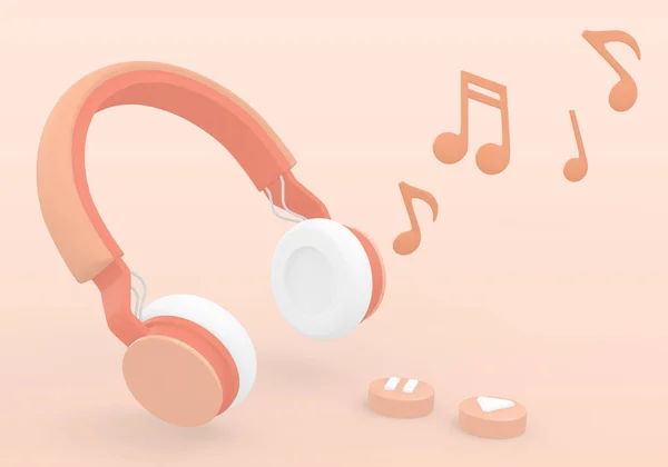 Bezprzewodowe Słuchawki Notatka Muzyczna Renderowanie — Zdjęcie stockowe