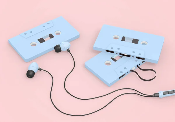 Audio Blu Musica Retrò Cassette Nastri Colore Rosa Rendering — Foto Stock
