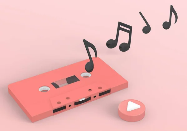 Noter Musique Audio Les Cassettes Rétro Sur Couleur Rouge Rendu — Photo