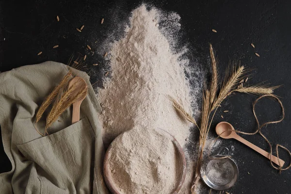 Rye Flour Sieve Ears Preparation Making Bread — Stock Photo, Image