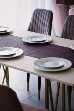 Table setting in the restaurant. Preparing the restaurant for the opening.