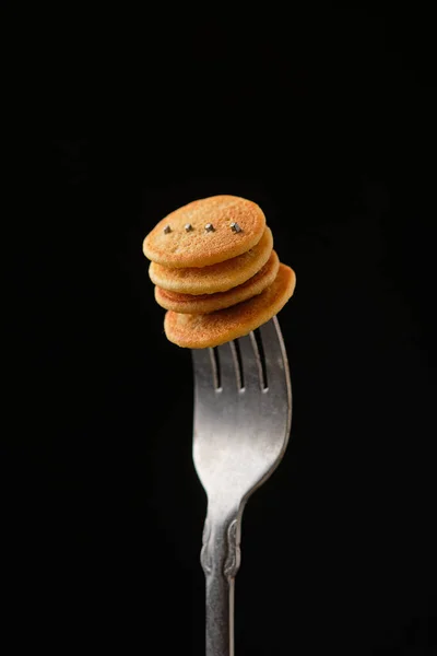 Mini Pancakes Fork Dark Background — Stock Fotó