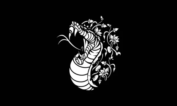 Illustration Conception Vectorielle Tatouage Serpent Fleurs — Image vectorielle