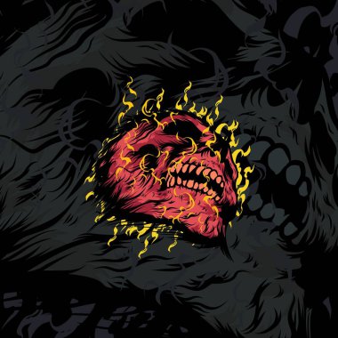 Yanan kafatası baş vektör illüstrasyonu