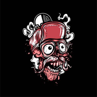 Çizgi film kaykay kafa tshirtü illüstrasyonu