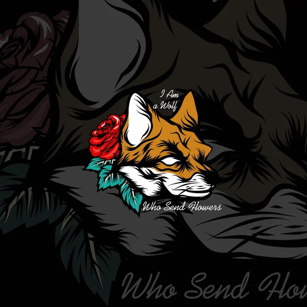 Αλεπού Και Τριαντάφυλλο Απεικόνιση Διάνυσμα Τατουάζ — Διανυσματικό Αρχείο