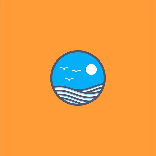 Afgeronde Zomer Blauwe Zee Vector Icoon Illustratie — Stockvector