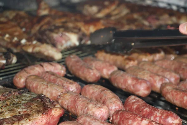 Carne Mista Com Costelas Carne Bovina Salsicha Grelha — Fotografia de Stock