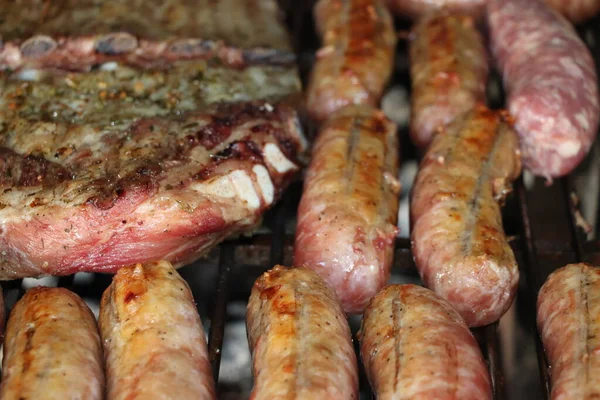 Carne Mista Com Costelas Carne Bovina Salsicha Grelha — Fotografia de Stock