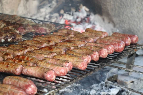 Carne Mista Com Costelas Carne Bovina Salsicha Grelha — Fotografia de Stock