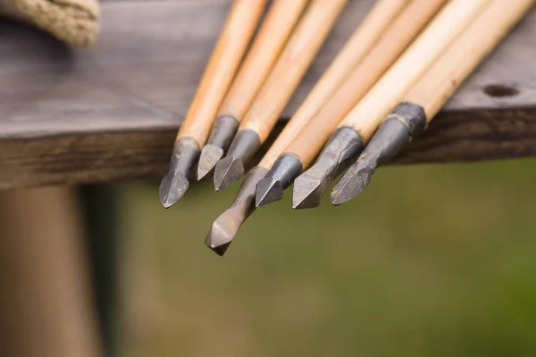 Medeltida Pilhuvuden Eller Bodkin Pekar Specialiserad Pilspets Avsedd Att Genomborra — Stockfoto