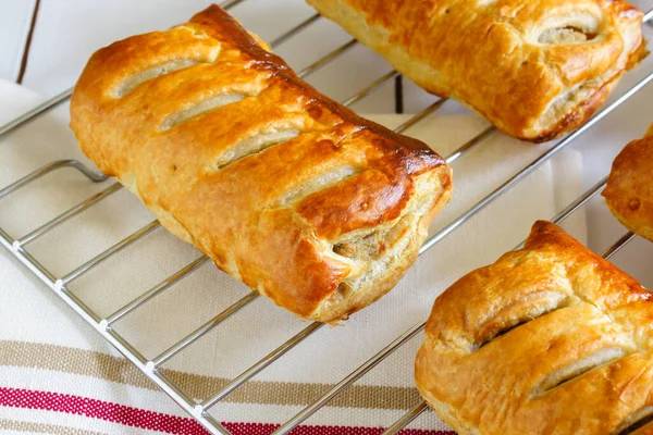 Freshly Baked Sausage Rolls Made Puff Pastry Fresh Out Oven — Stock Photo, Image