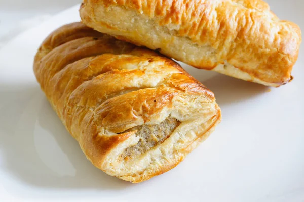 Freshly Baked British Pork Sausage Rolls Made Puff Pastry Fresh — Stock Photo, Image