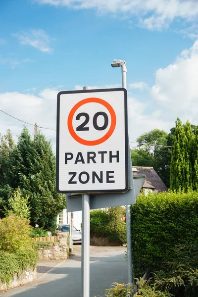 Urban Miles Hour Speed Limit Sign Welsh English Language Part — Stock Photo, Image