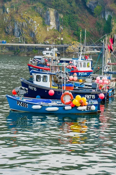 Traditionelle Britische Langusten Und Krabbenboote Vor Anker Kornischen Dorf Mevagissey — Stockfoto