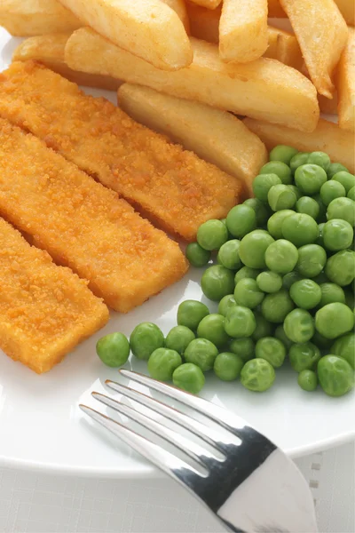 Fish Fingers Chips and Peas — Stock Photo, Image