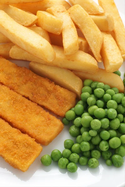 Fish Fingers Chips and Peas — Stok Foto