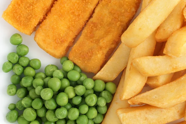 Fish Fingers Chips and Peas — Stok Foto