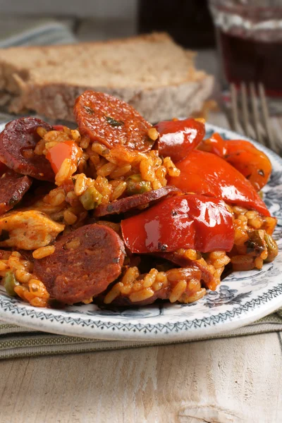 Kurczaka i Chorizo Paella — Zdjęcie stockowe