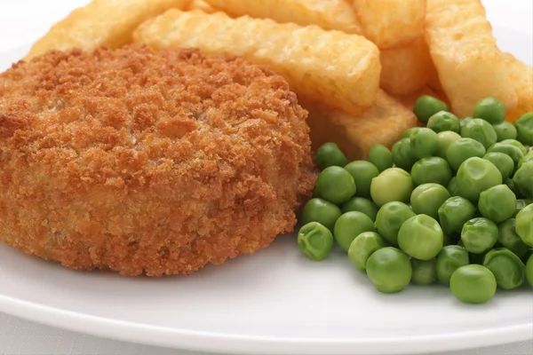 Fishcake Chips and Peas — Stock Photo, Image