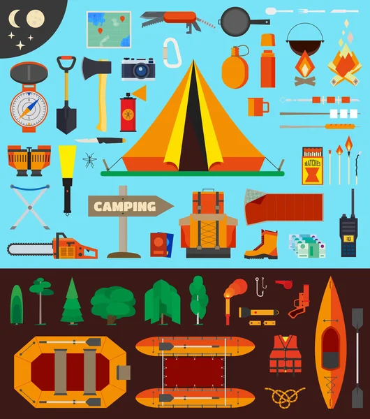 Camping equipment and tools — Stock Vector