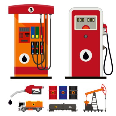 Benzin pompaları ve düz petrol sanayi simgeleri