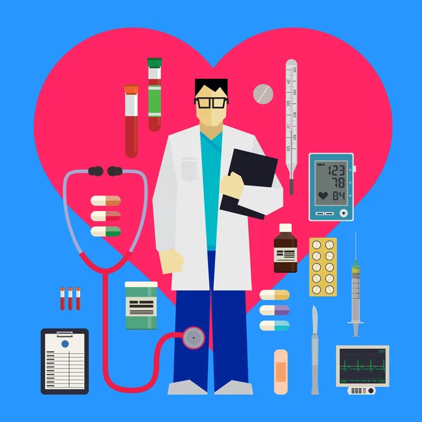 Γιατρός και ιατρικά εργαλεία — Διανυσματικό Αρχείο