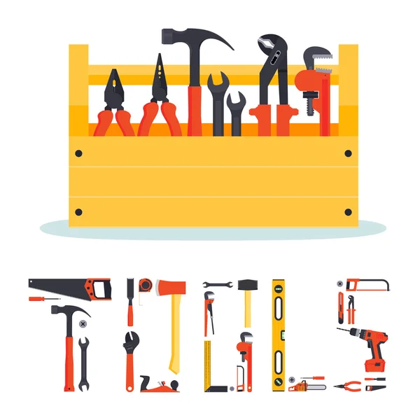 Boîte à outils matériel avec lettres — Image vectorielle