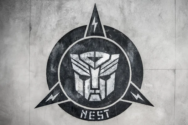 Singapore-April 28,2015:transformer logo (autobot) in wall at Sc — Stock Photo, Image