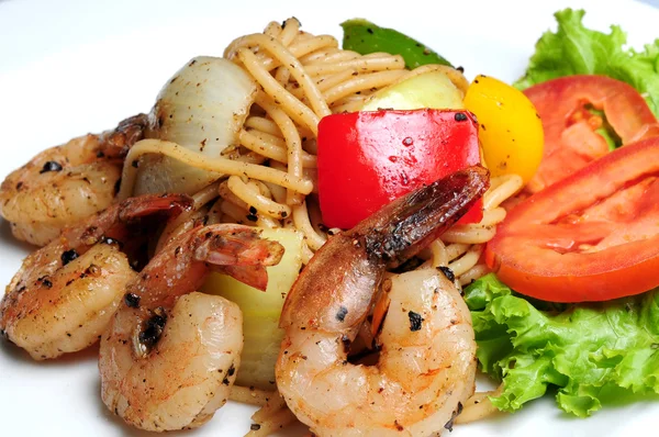 Spicy Spaghetti Shrimp "pad kee mao" thailand food style — Stock Photo, Image