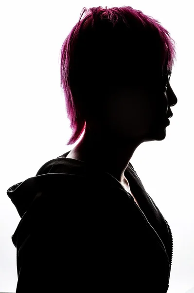 Ragazza silhouette capelli moda rosa — Foto Stock