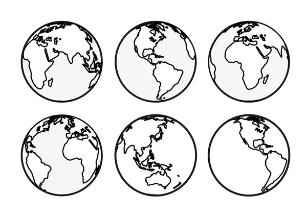 Six globes terrestres — Image vectorielle