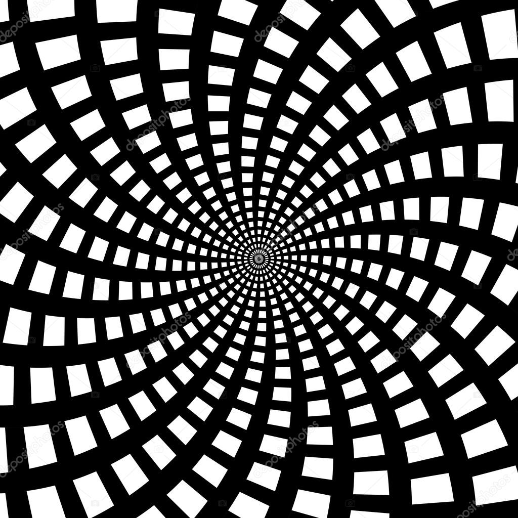 A black and white spiral optical illusion