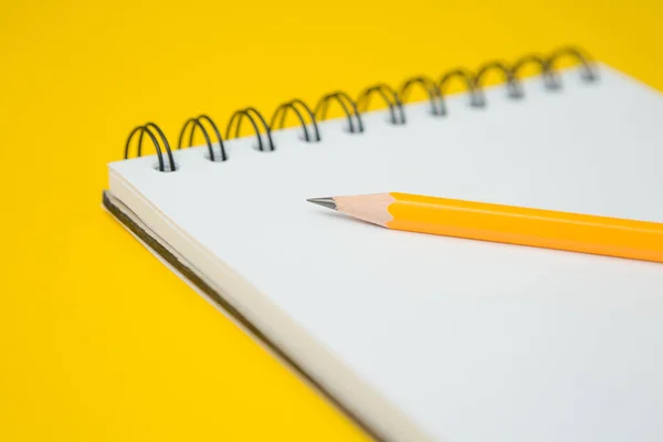 Selective Focus Notebook Pencil Yellow Background Copy Space — Stock Photo, Image