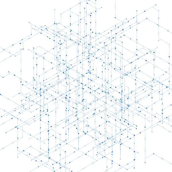 Abstracte isometrische computer gegenereerde 3D-blauwdruk visualisatie lijnen achtergrond. vectorillustratie voor doorbraak in de technologie. — Stockvector
