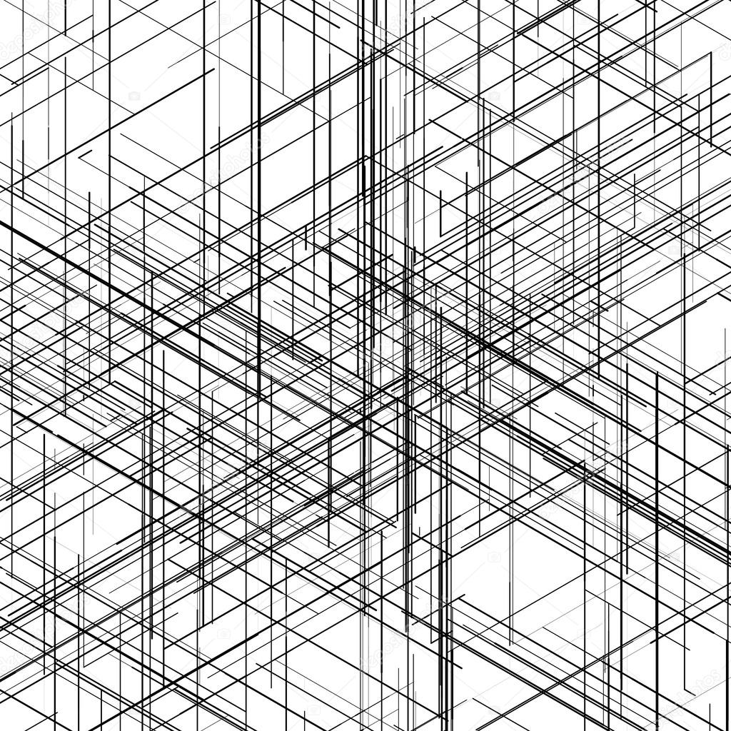 Abstract isometric computer generated 3D blueprint visualization lines background. Vector illustration for break through in technology.
