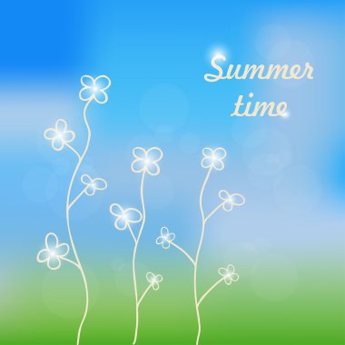 Sevimli çizgi çiçek örgü zemin üzerine.