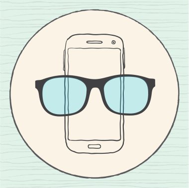 Bıyık ve gözlük ile cep telefonu